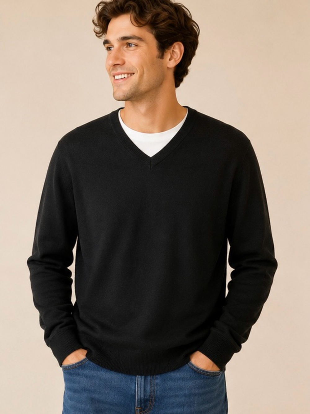 Club Monaco Men’s XL Black Merino Wool Blend V Neck Sweater Lightweight